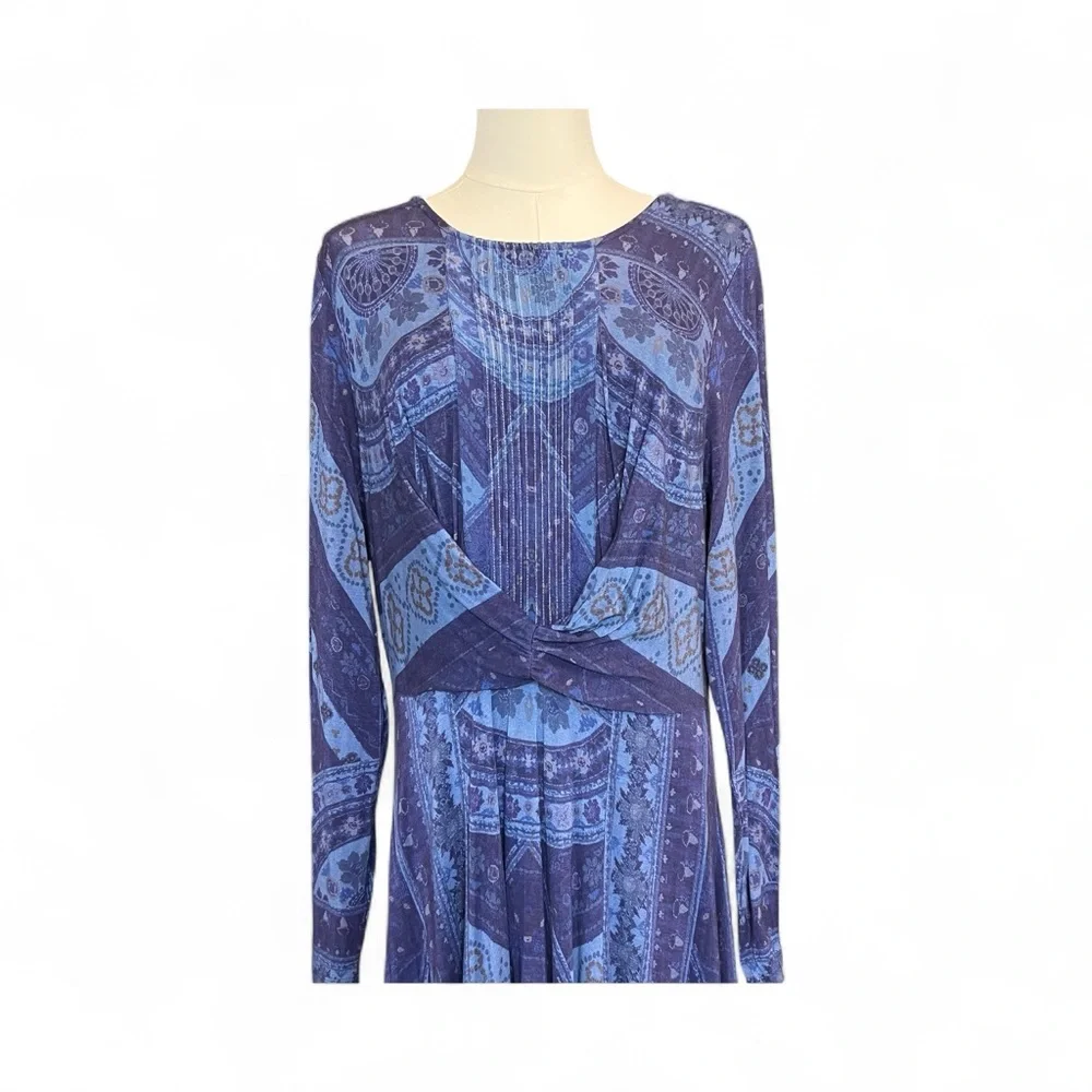 🆕 💙🌸 NWOT SOFT SURROUNDINGS Sitarra Blue Floral Jersey Knit Maxi Dress | Sz M - Picture 3 of 11